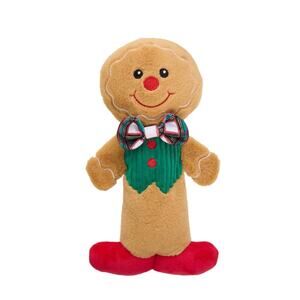 Gingerbread Double Squeaker Plush Dog Toy Toss Shake Thrash Christmas Stuffy New
